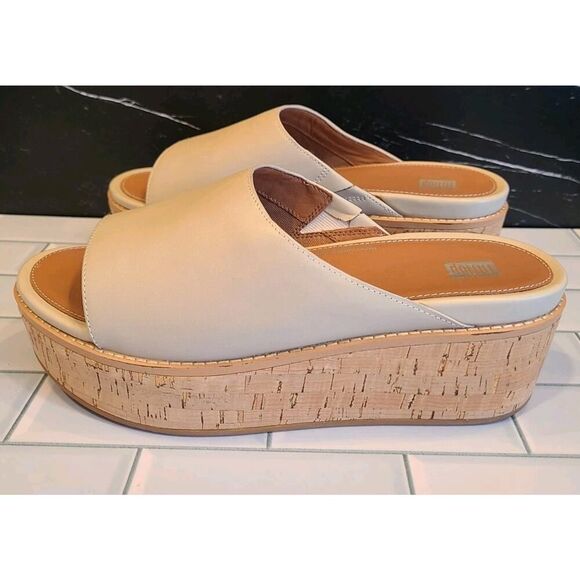 FitFlop Eloise Slides Sandals Women Stone Beige Leather Cork Wrap Wedge 9US EUC - Picture 6 of 16